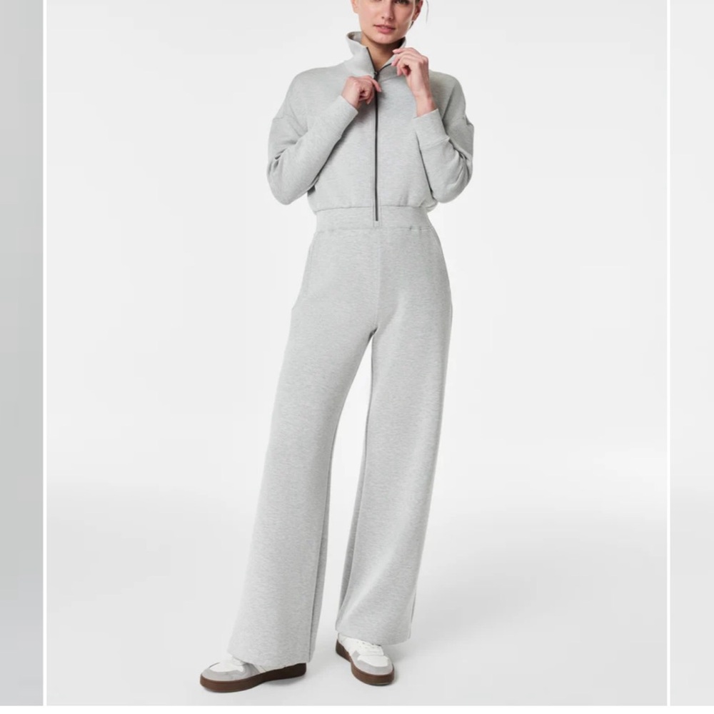 SPANX Gray Wide Leg Jumpsuit with Mock Turtleneck and Relaxed Fit